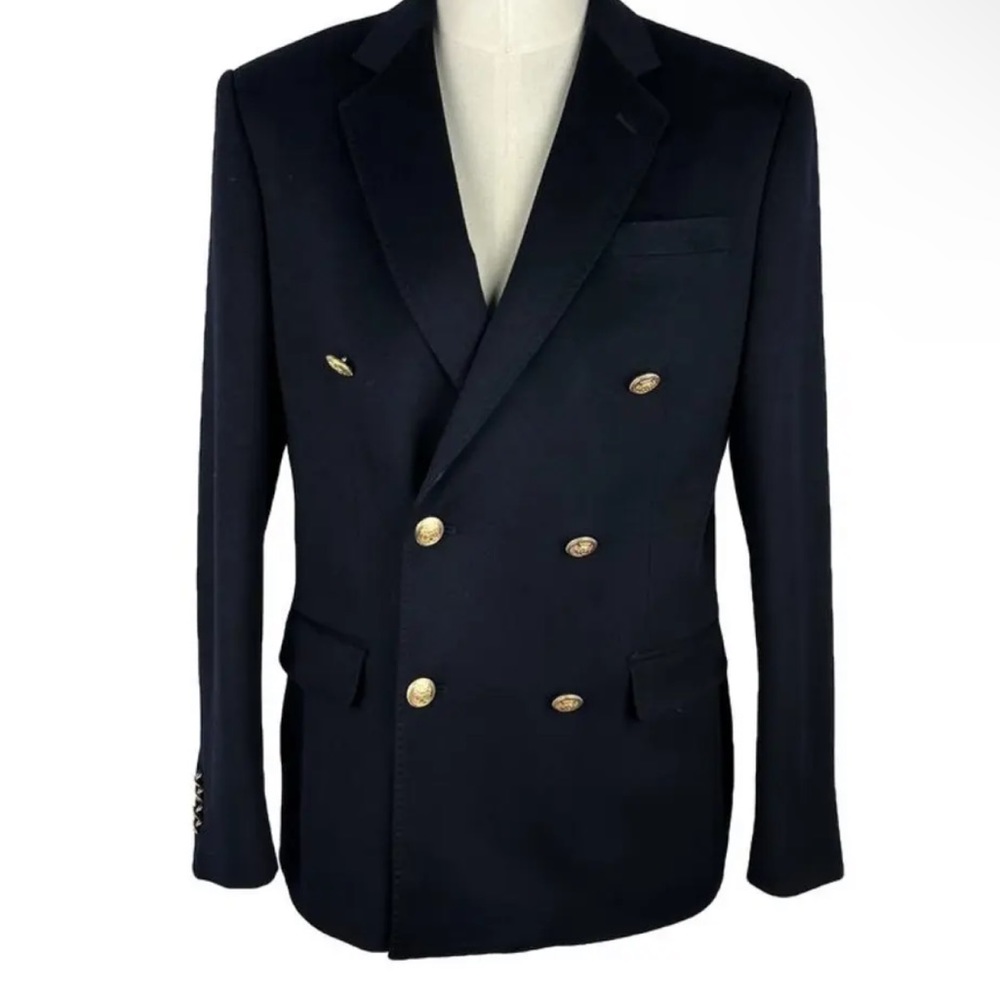 BALLY X LORO PIANA DOUBLE-BREASTED GOLDEN BUTTON WOOL BLAZER JACKET VEST NAVY